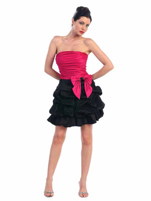 Fuchsia & Black Ruched Bottom Couture Style Cocktail Dress