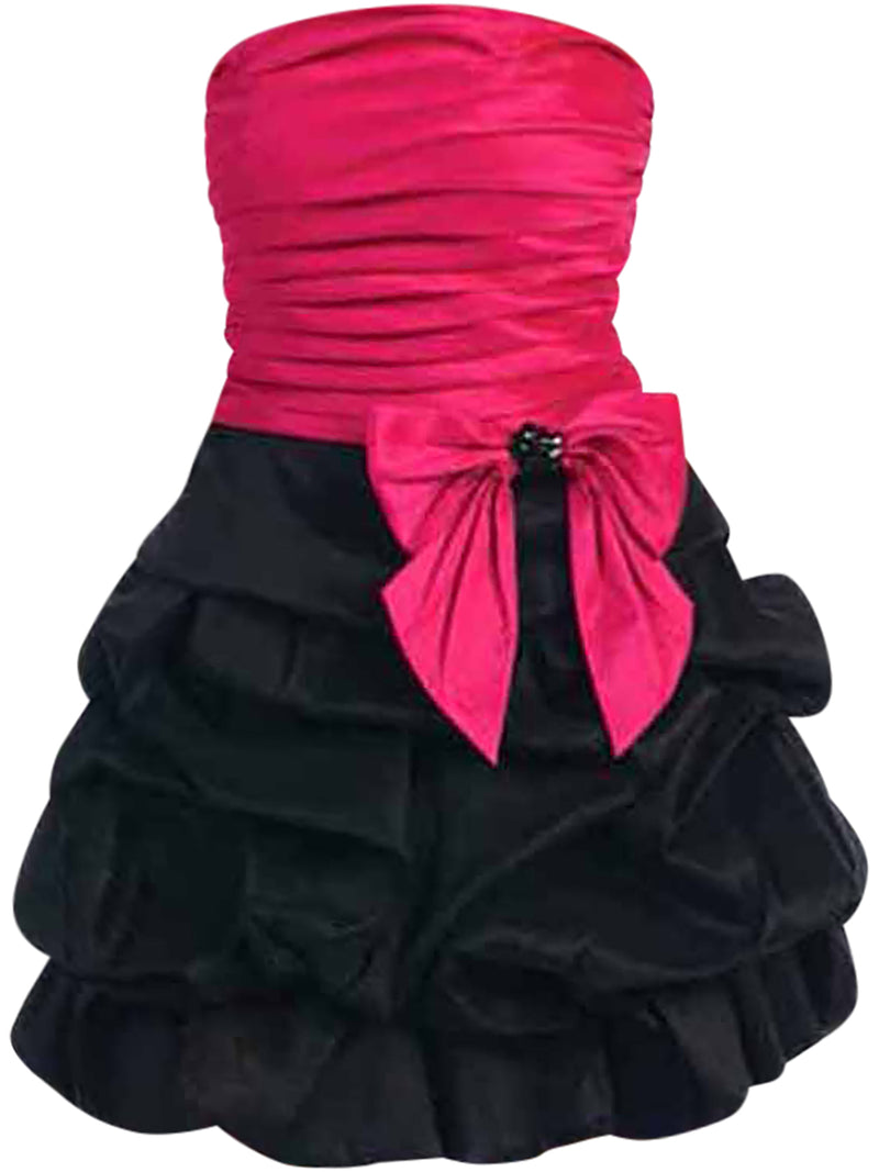 Fuchsia & Black Ruched Bottom Couture Style Cocktail Dress