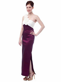 Long Taffeta Gown With Rosette Shoulder