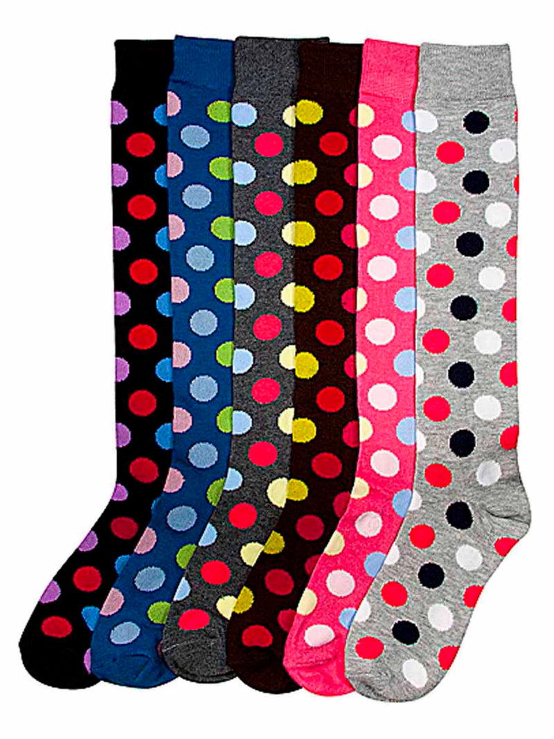 Polka Dot Print Multicolor Assorted 6-Pack Knee High Socks