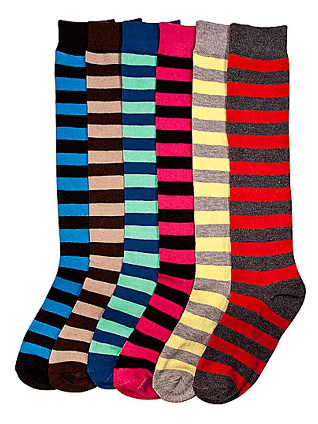 Fun Striped Multicolor Assorted 6-Pack Knee High Socks