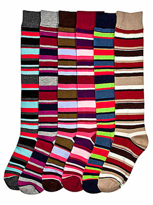 Bright & Colorful 6-Pack Multi Striped Assorted Knee High Socks