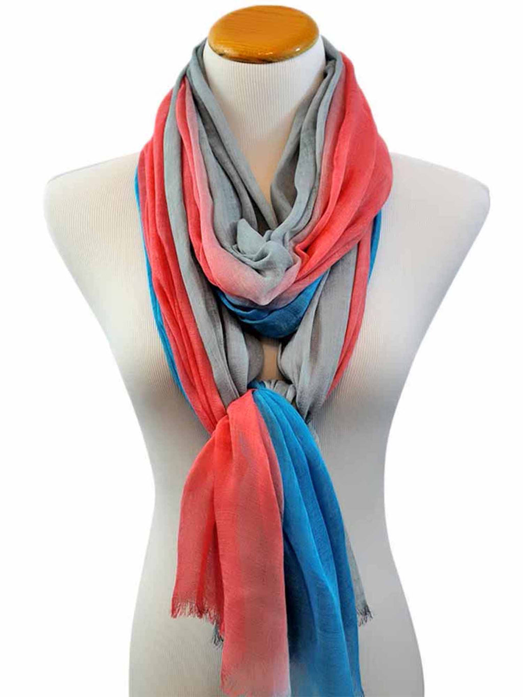 Turquoise Pink & Grey Dip Dyed Ombre Scarf
