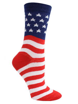 Red White & Blue Patriotic American Flag Womens Crew Socks