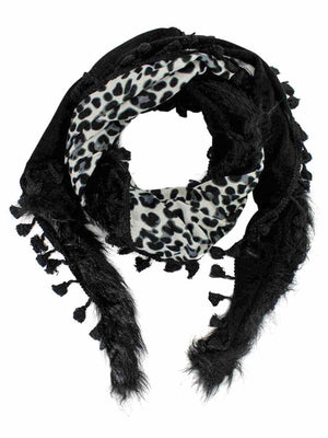 Leopard Shawl Wrap With Faux Fur Trim