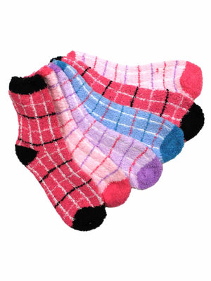 Soft 6 Pack Assorted Plaid Fuzzy Crew Socks
