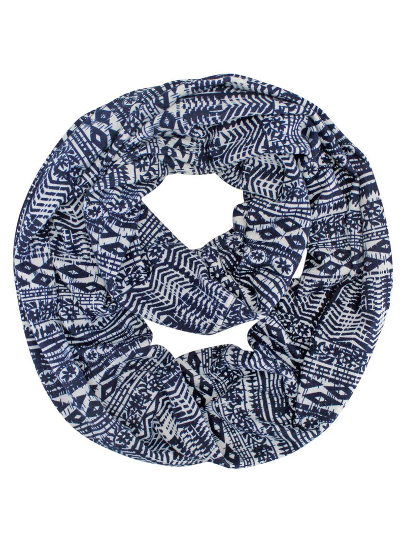 Navy & White Native Aztec Print Lightweight Circle Infinity Scarf