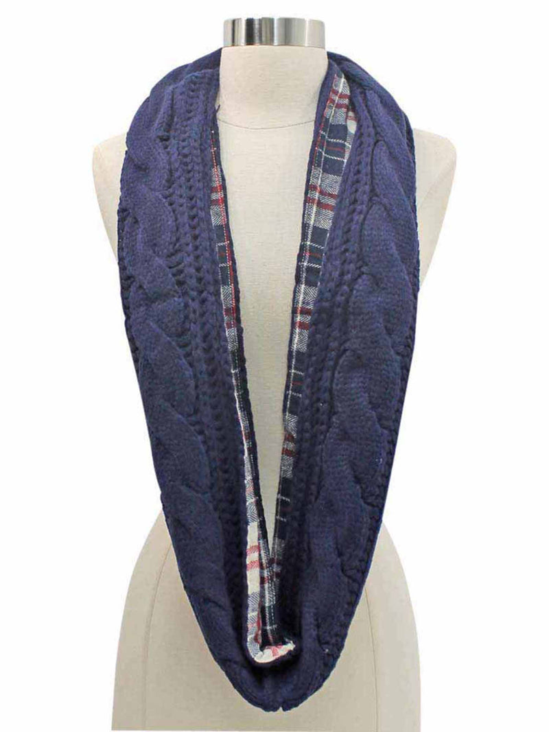 Cable Knit Infinity Scarf With Flannel Lining