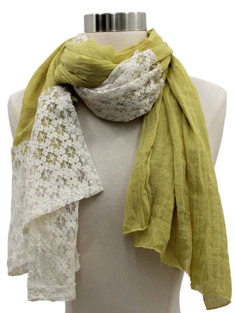 Lightweight Solid Gauze & Lace Scarf