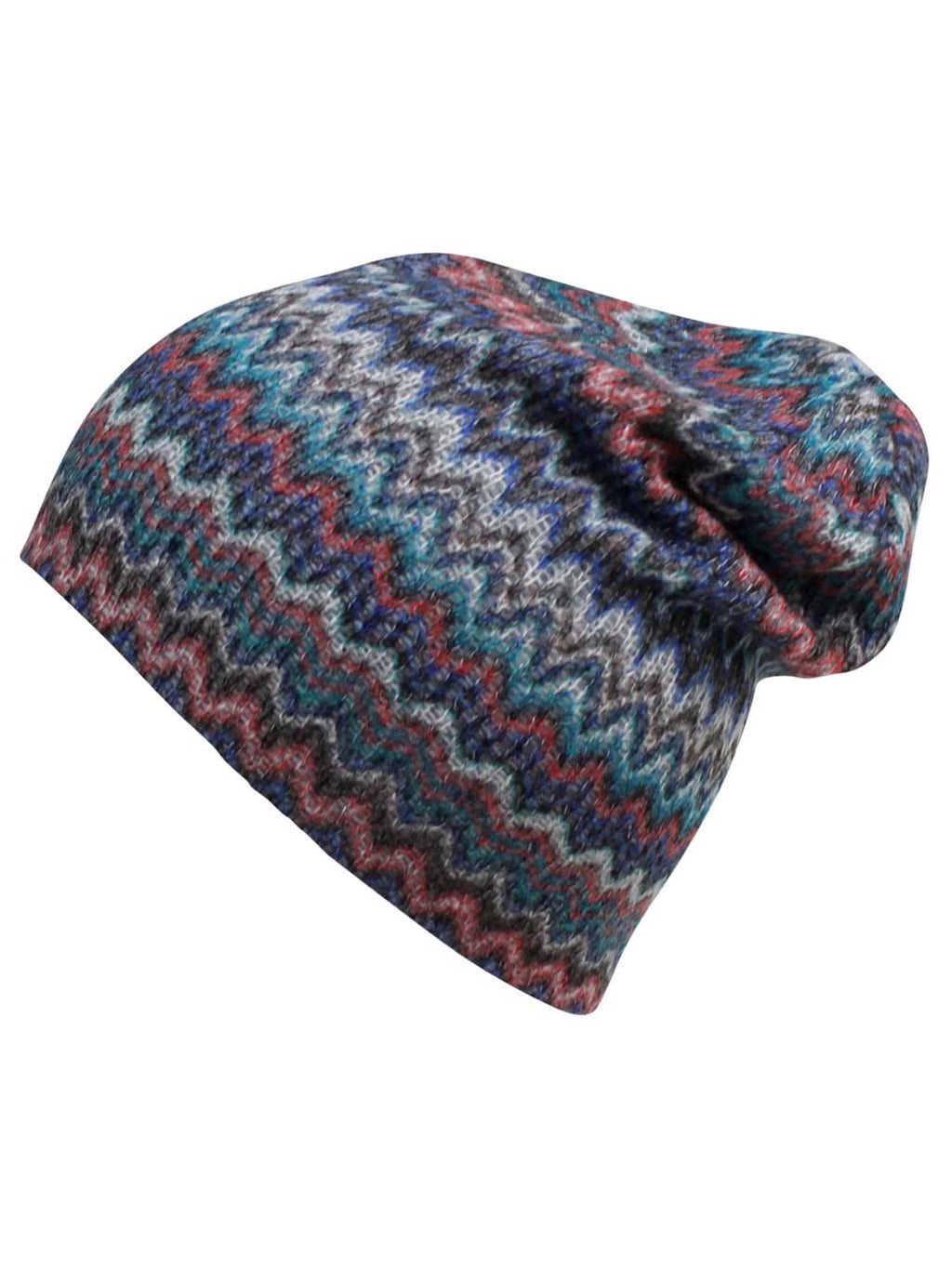 Pink & Blue Chevron Stripe Knit Slouchy Beanie Cap Hat