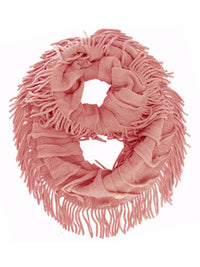 Soft Knit Ruffle Loop Scarf With Fringe
