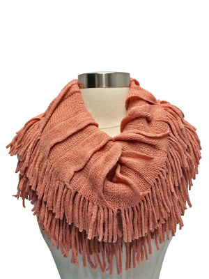Soft Knit Ruffle Loop Scarf With Fringe