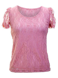 Short Sleeve Lace Blouse With Scoop Neckline