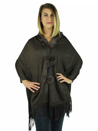 Brown Lightweight Knit Shawl With Faux Fur Collar