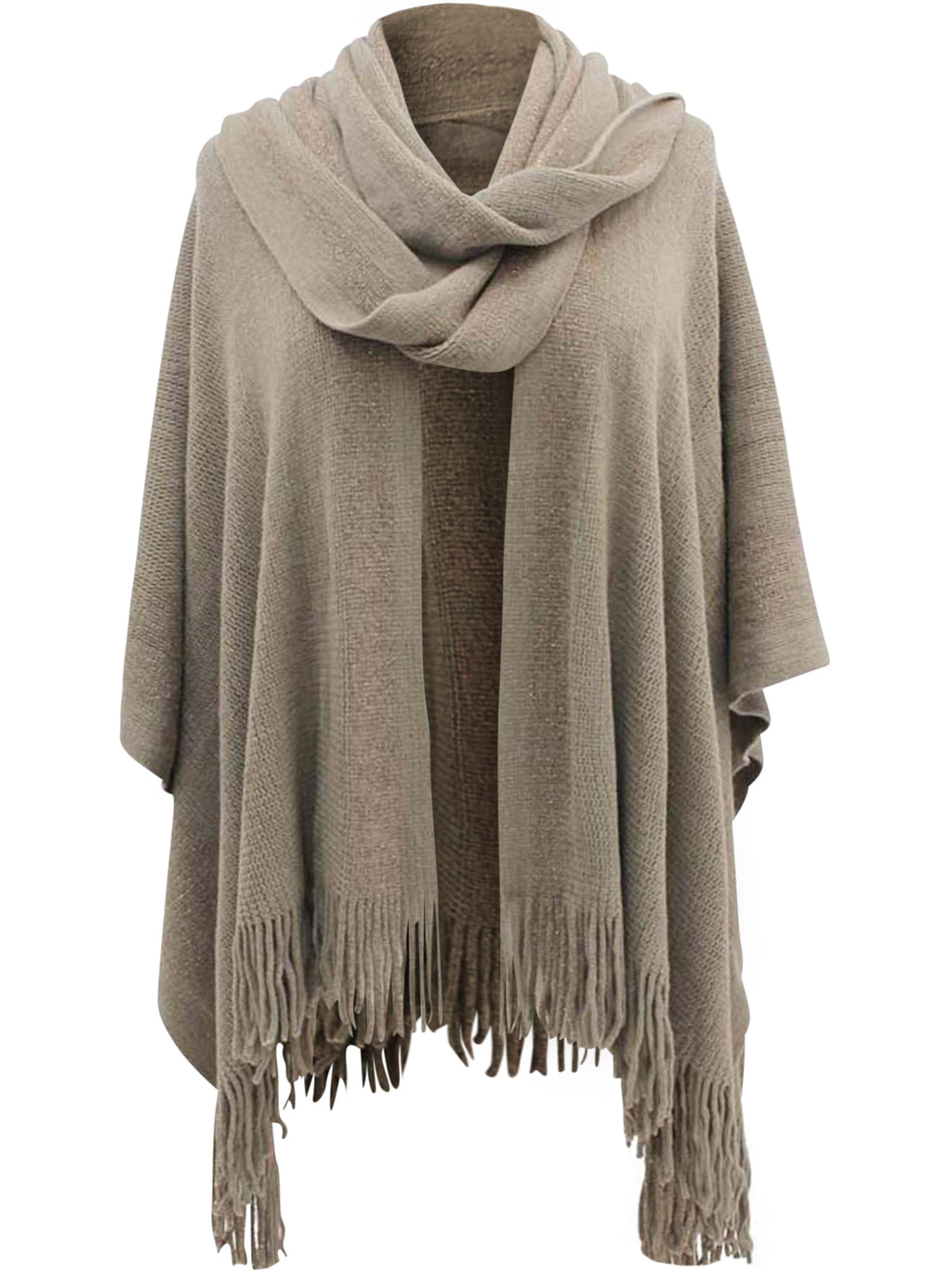 Two-Tone Fringed Shawl With Attached Scarf