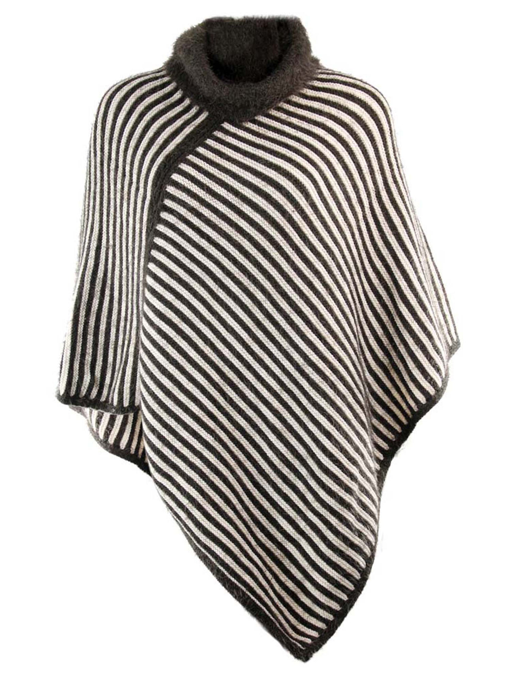 Diagonal Stripe Fuzzy Knit Turtleneck Poncho