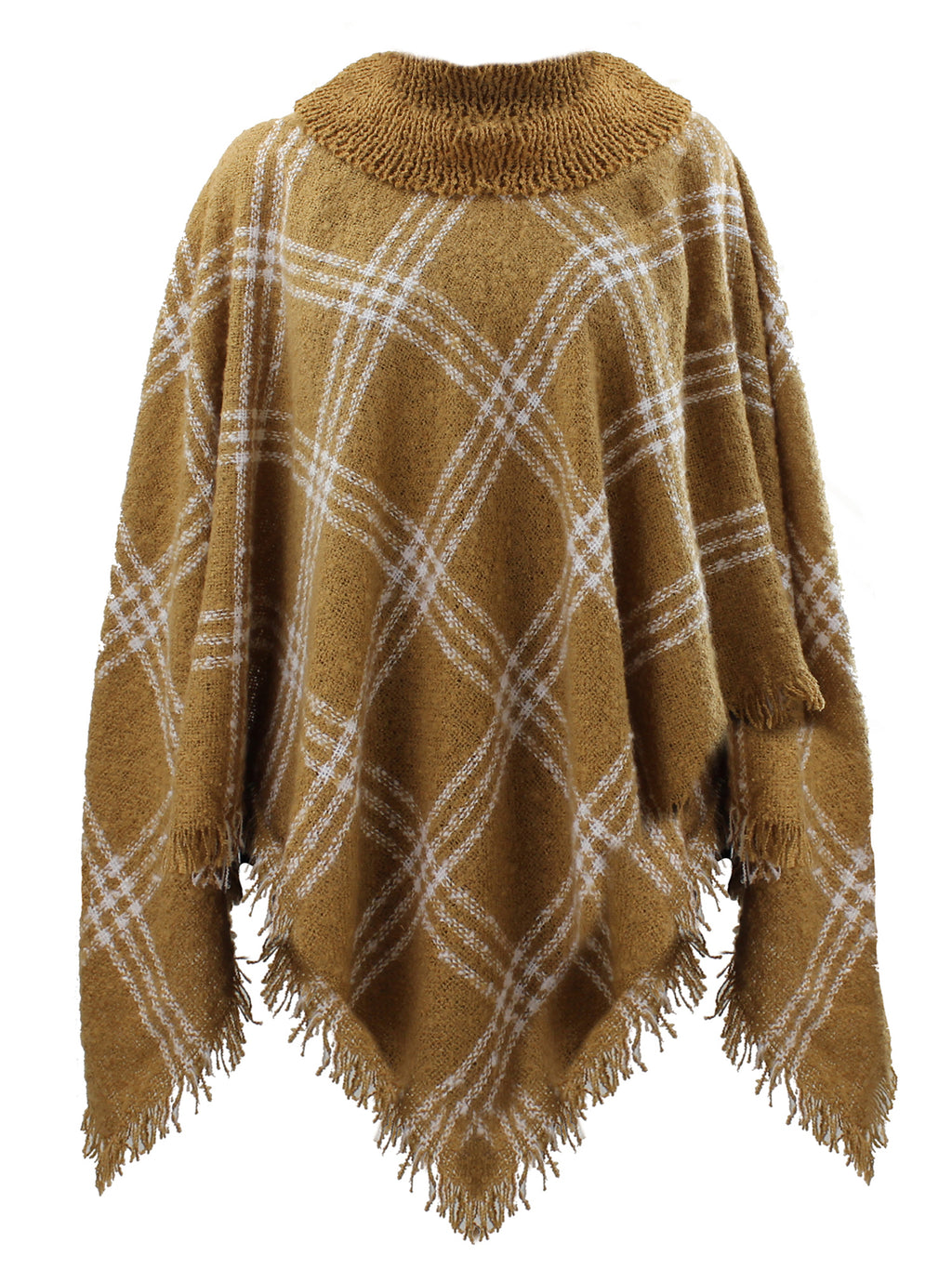 Camel Beige Cowl Neck Womens Pullover Poncho Cape