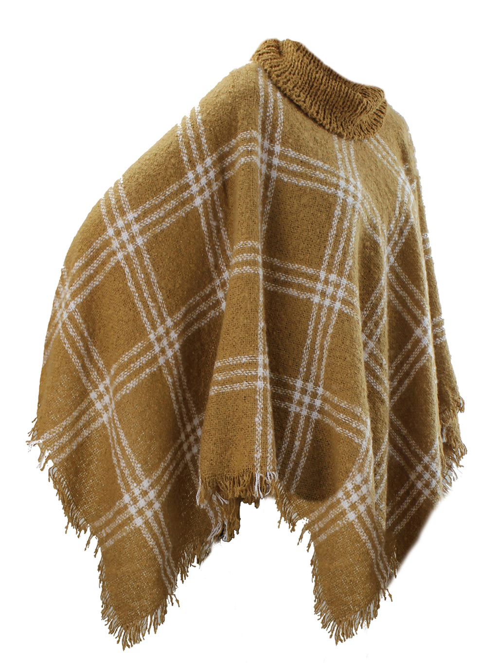 Camel Beige Cowl Neck Womens Pullover Poncho Cape