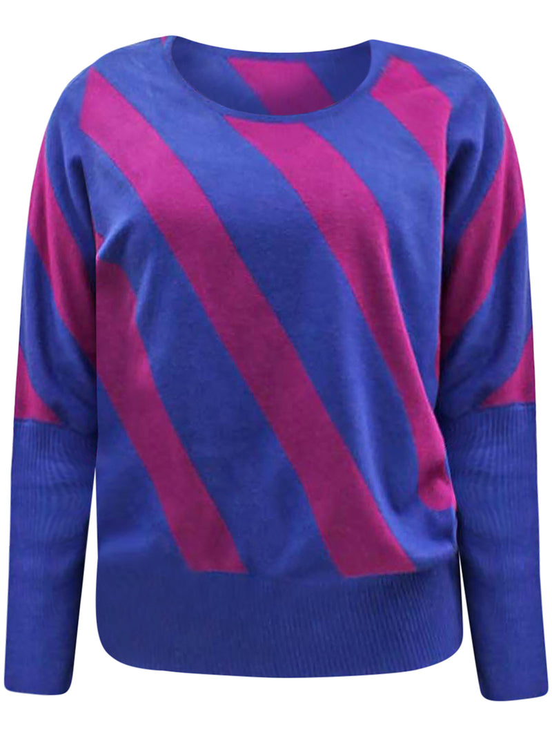 Diagonal Stripe Long Dolman Sleeve Sweater