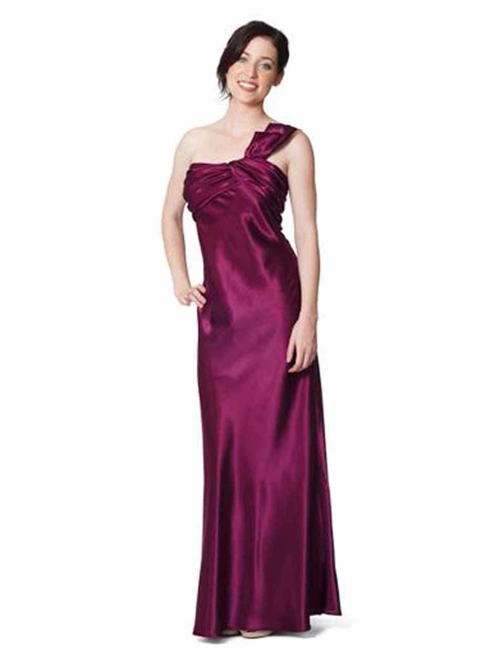 Plum Purple One Shoulder Gown Ruched Detail
