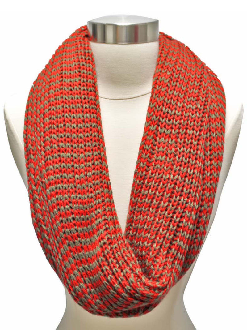 Red Two-Tone Knit Unisex Winter Infinity Scarf
