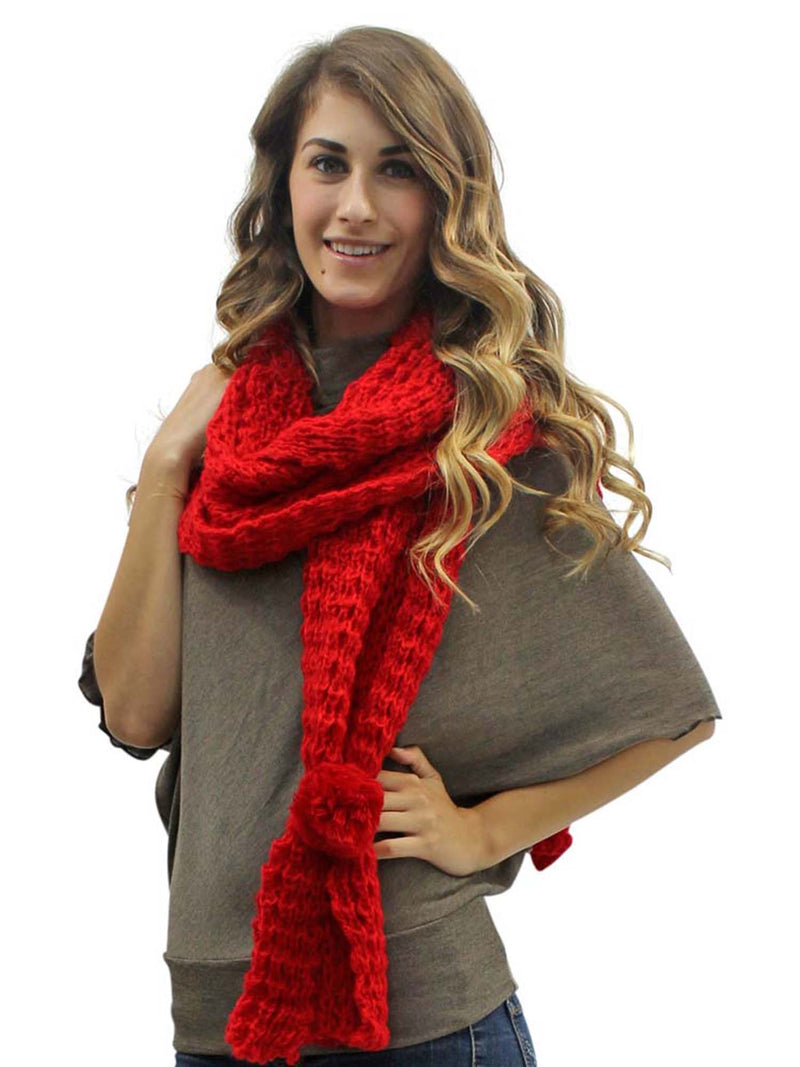 Knit Shawl Wrap With Pom-Pom Ties