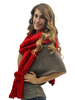 Knit Shawl Wrap With Pom-Pom Ties