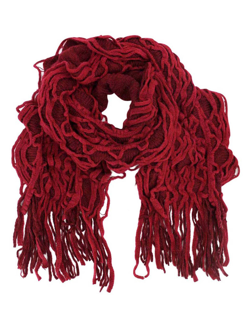 Red Two-Tone Ruffle Layered Knit Scarf
