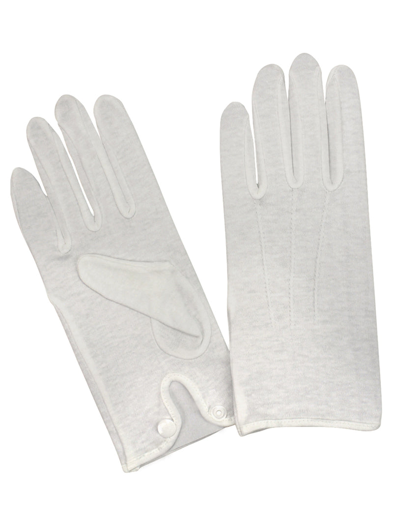 Mens White Stretchy Cotton Gloves With Snap