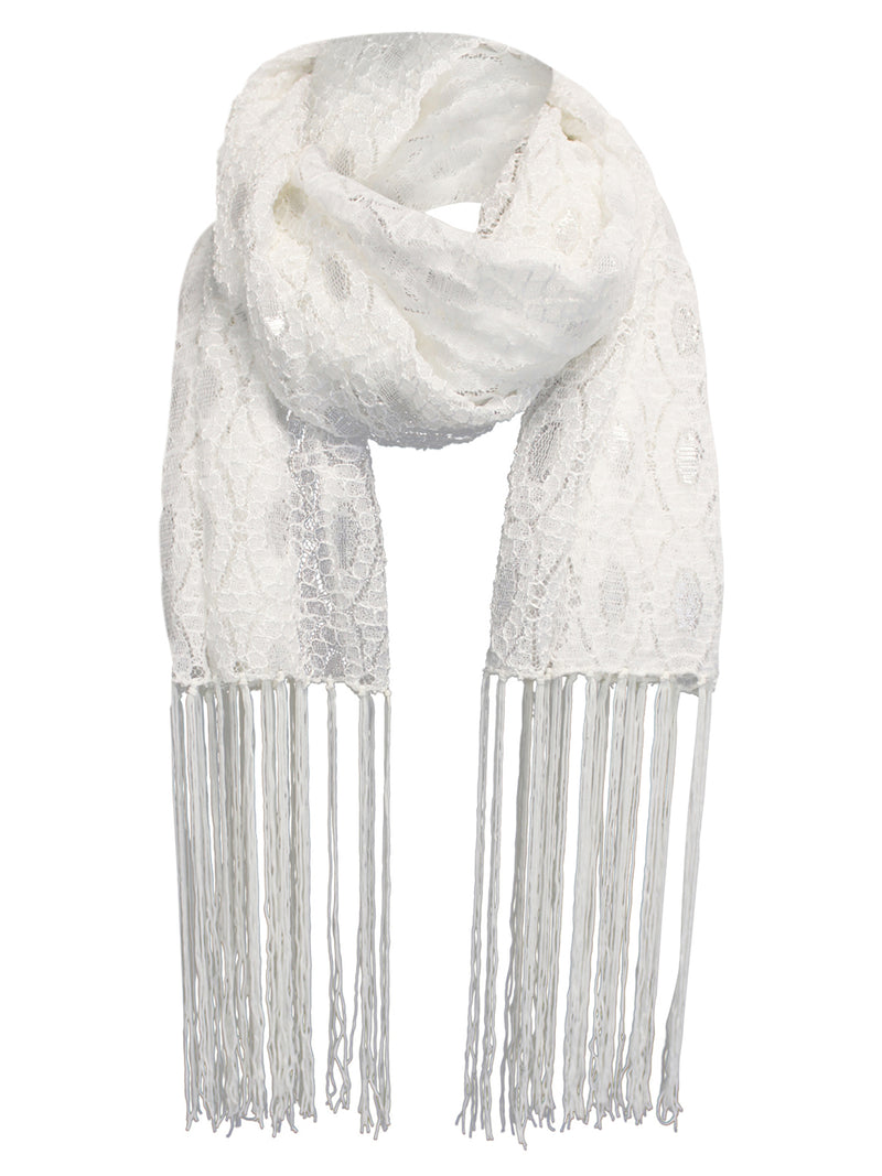 White Lightweight Metallic Lace Shawl Wrap