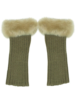 Knit Arm Warmer Gloves With Fur Trim