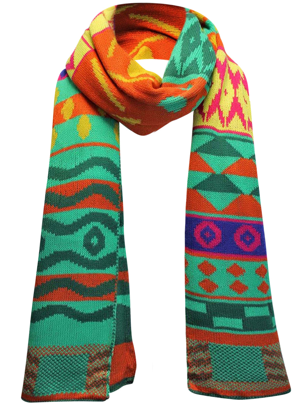 Bright Multicolor Aztec Print Knit Scarf
