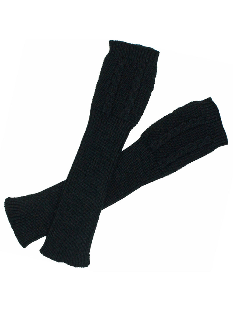 Black Long Cable Knit Fingerless Gloves