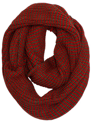 Red Two-Tone Knit Unisex Winter Infinity Scarf