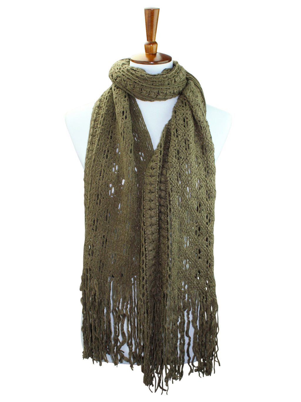 Taupe Long Crochet Knit Winter Infinity Scarf