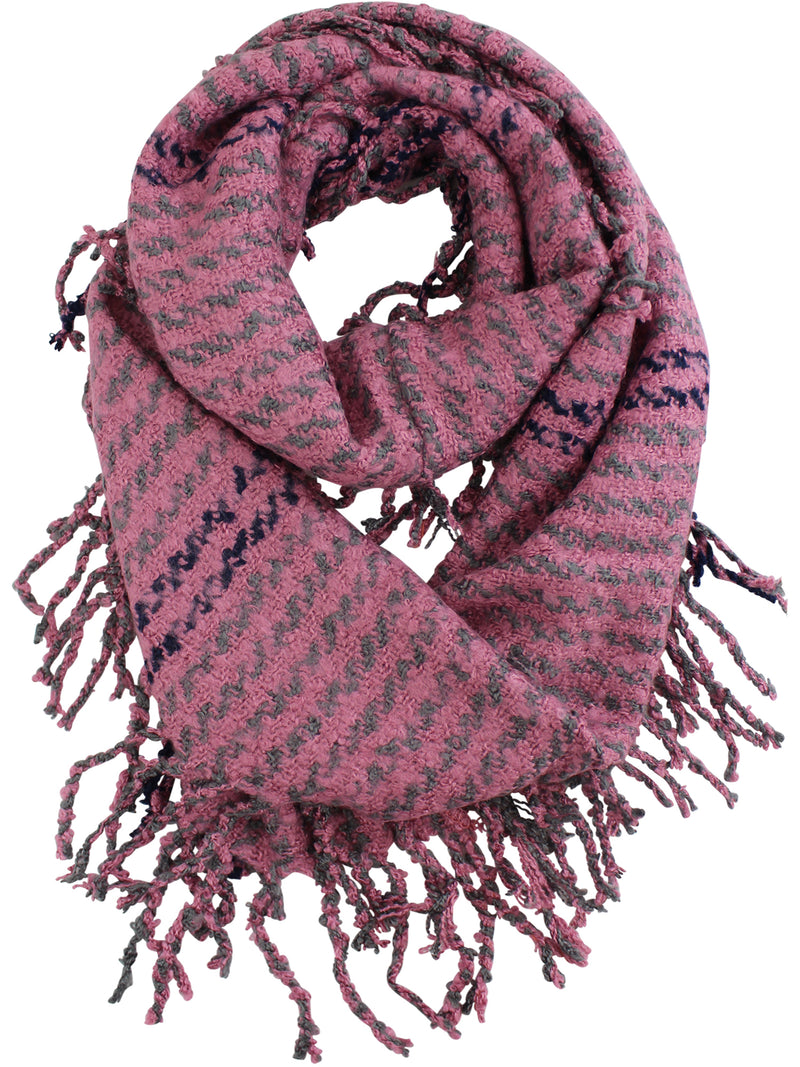 Striped Winter Infinity Scarf With Fringe
