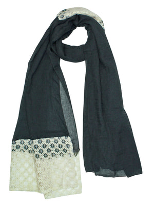 Lightweight Solid Gauze & Lace Scarf