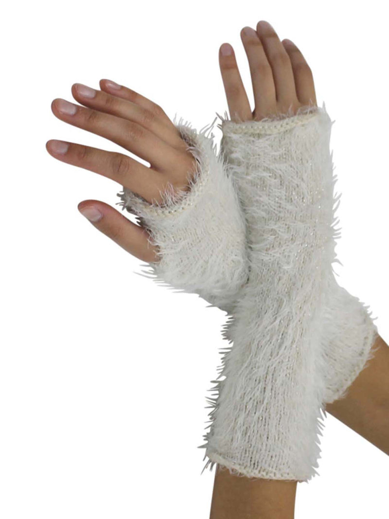 Metallic Fuzzy Knit Fingerless Arm Warmers