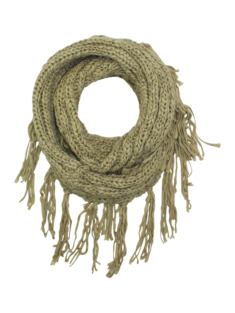 Knit Infinity Scarf With Draping Fringe