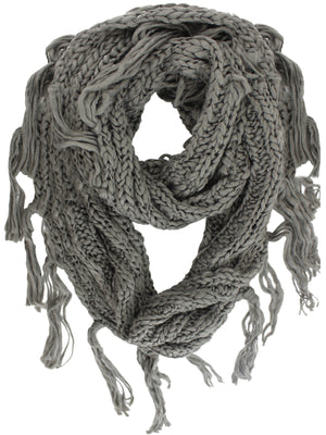 Knit Infinity Scarf With Draping Fringe