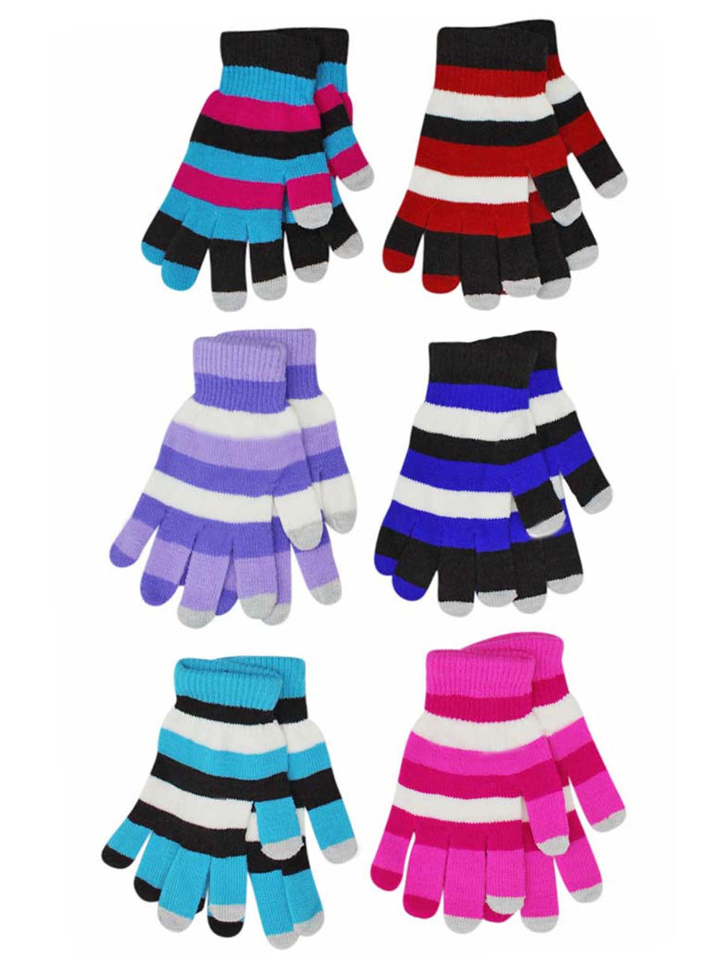 Multicolor Stripe Stretchy 6 Pack Womens Texting Gloves