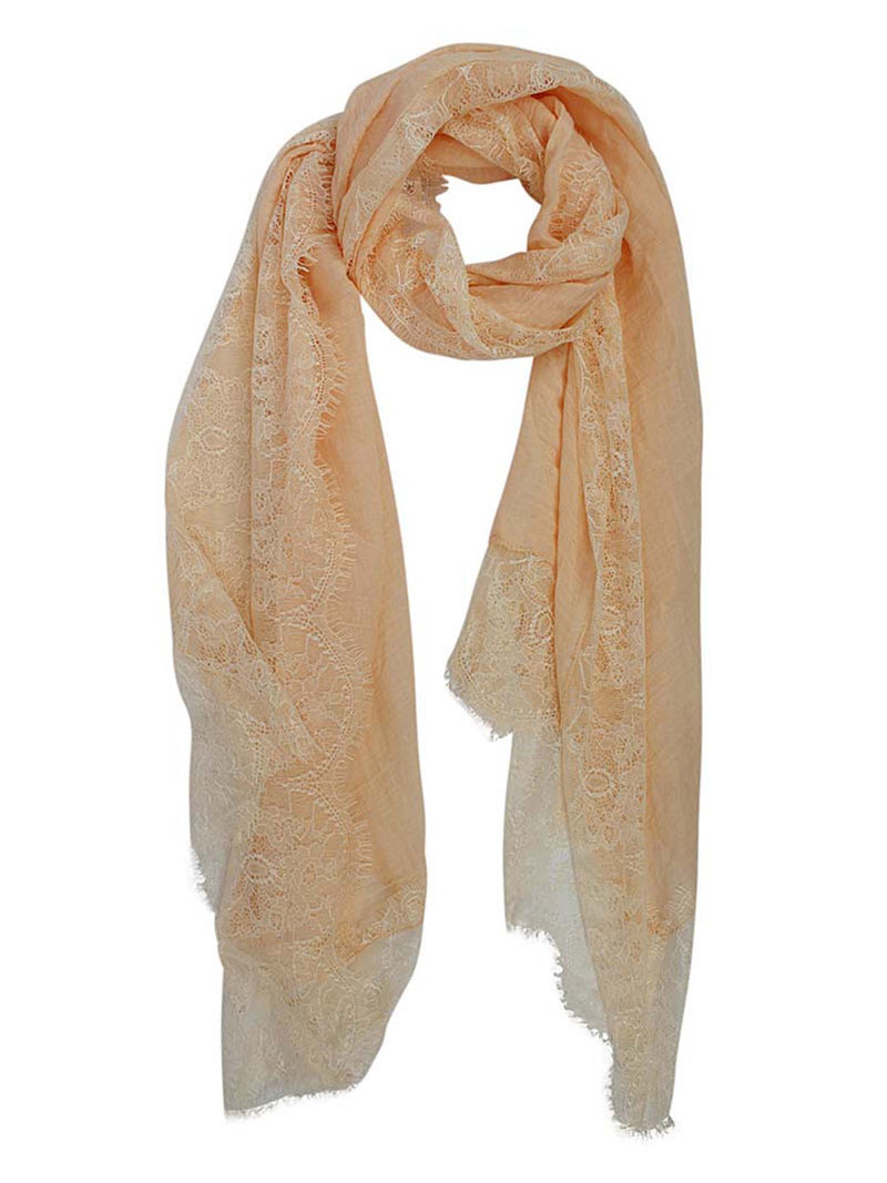 Lightweight Gauze Oblong Scarf With Lace Edging