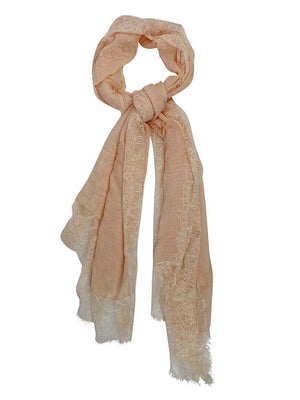 Lightweight Gauze Oblong Scarf With Lace Edging