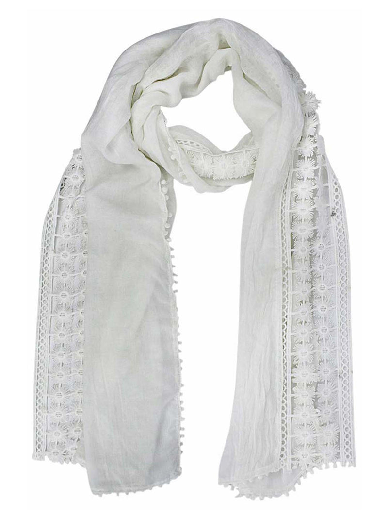Lightweight Oblong Scarf With Crochet Lace Trim