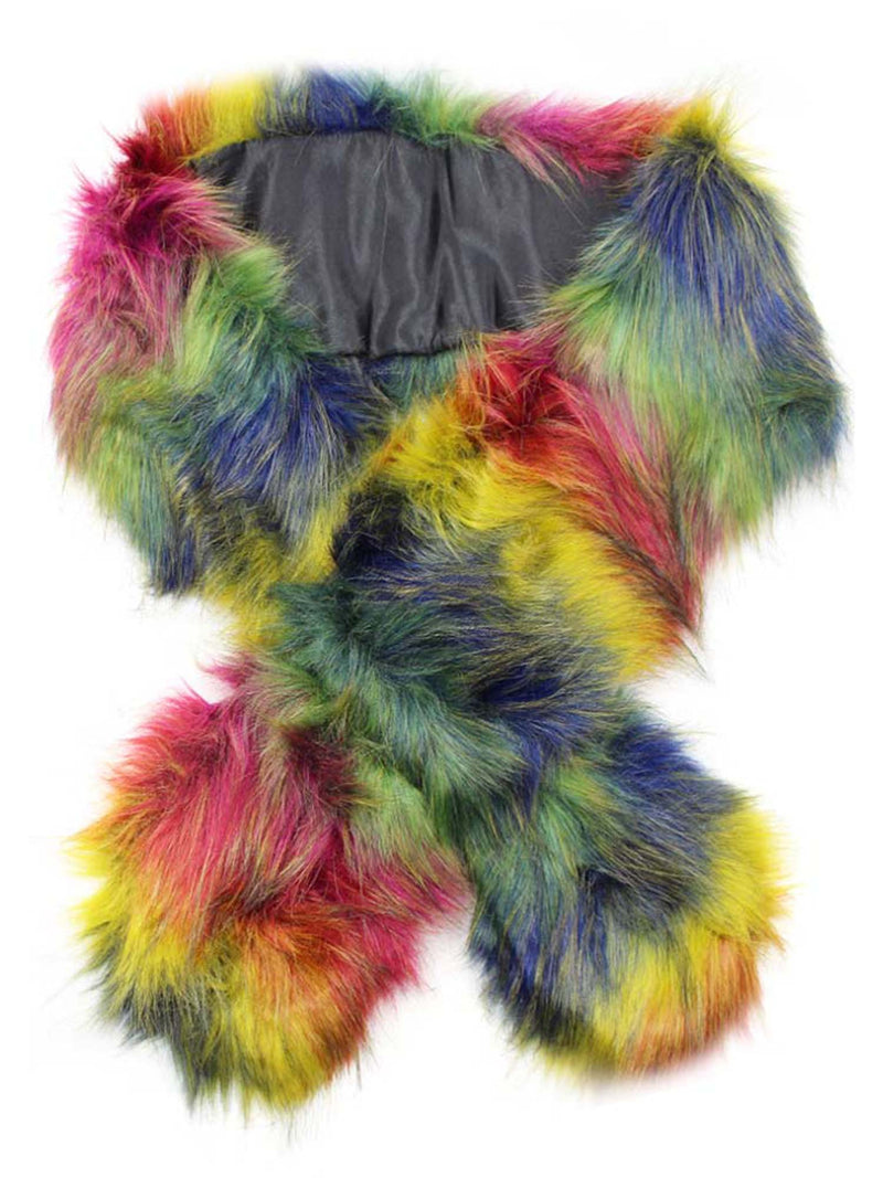 Rainbow Colorful Faux Fur Shoulder Wrap Scarf Stole
