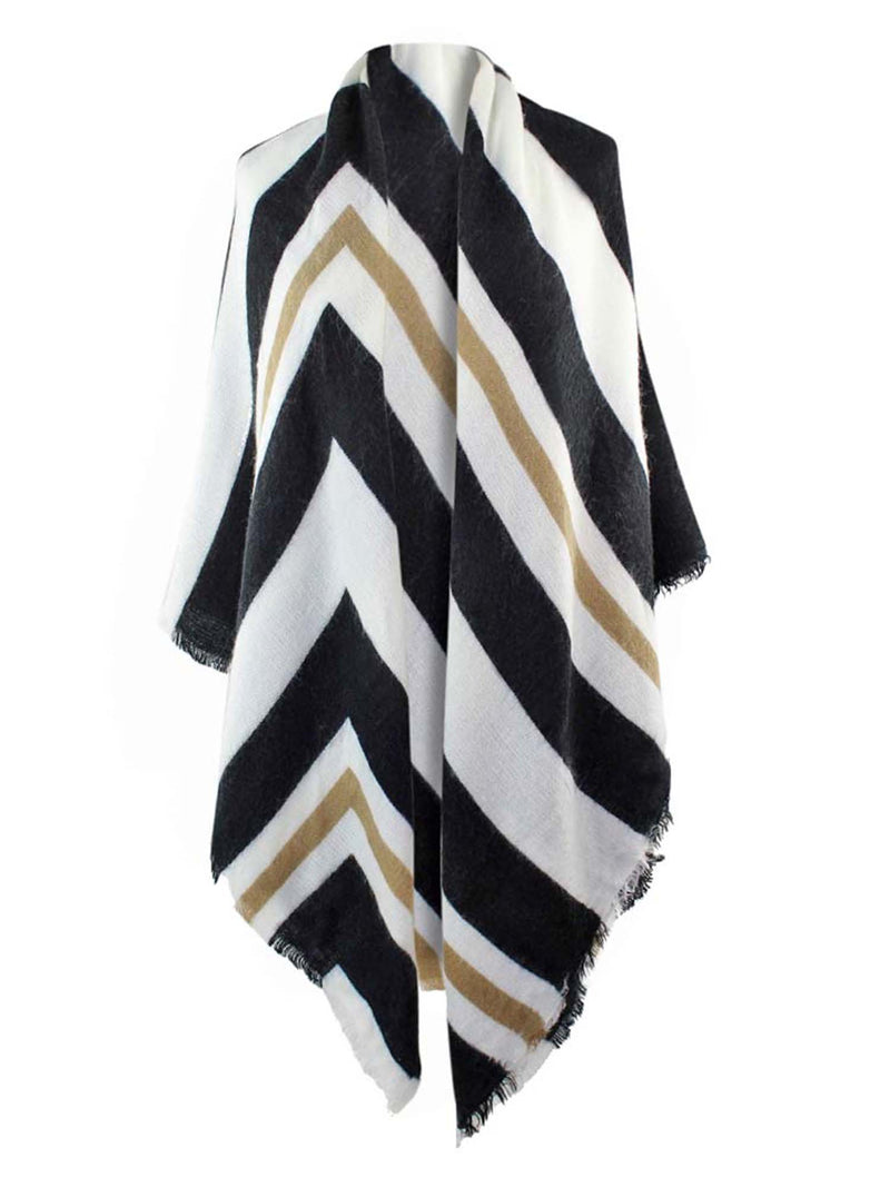 Ivory & Black Stripe Square Oversized Shawl Wrap