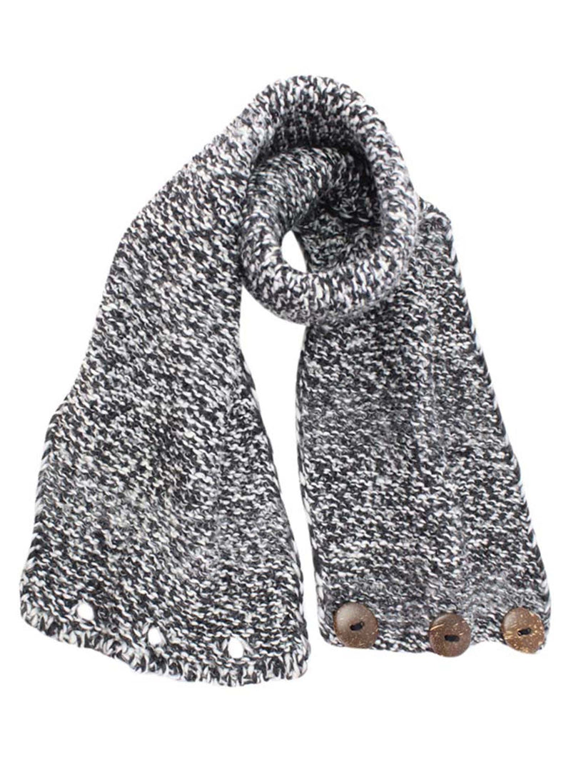 Black & White Knit Infinity Scarf With Button Trim