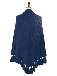 Textured Triangle Winter Knit Shawl Wrap With Tassels