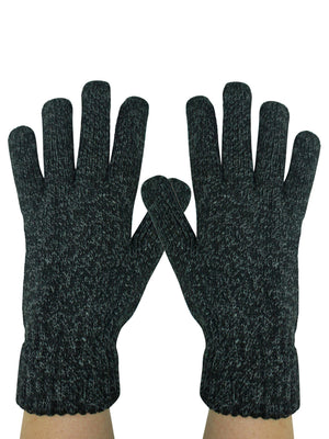 Mens 2 Pack Black & Gray Heavy Knit Winter Gloves