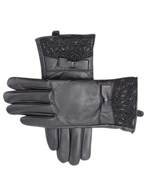 Faux Leather Gloves With Lace Cuff